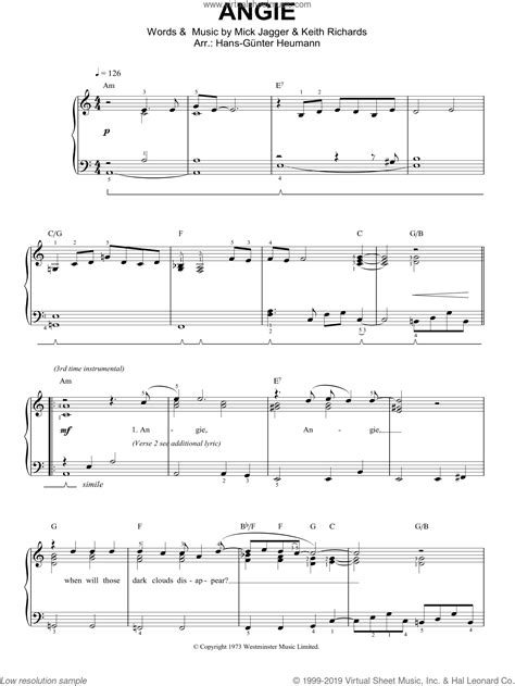 Stones Angie Easy Sheet Music For Piano Solo PDF