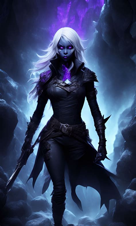 Silverevermoore Female Drow Rogue With Glossy White Hair Purple Eyes