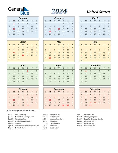 2024 Calendar Printable Calendar 2024 With Holidays Printable