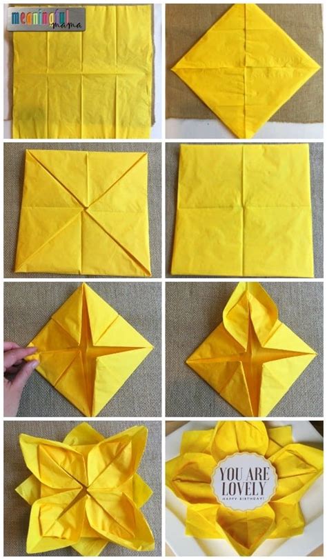 Flower Paper Napkin Folding With Sunflower Table Decorations