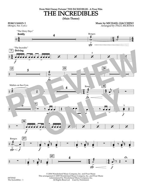 The Incredibles Main Theme Arr Paul Murtha Percussion 2 Sheet