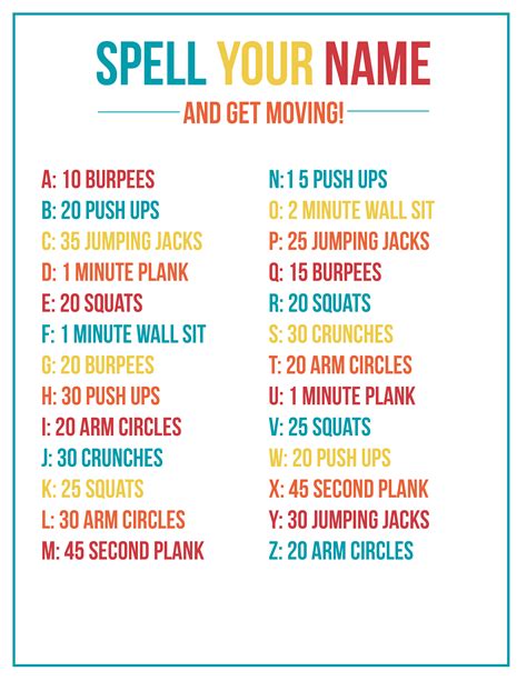 Your Name Workout Free Printable Mom On The Side Spell Your Name