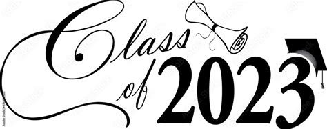 Class Of 2023 Script Graphic With Diploma And Graduation Cap Black And