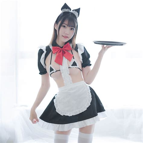 Sexy Kawaii Anime Cute Bow Neck Backless Maid Dress Cosplay Set Headba — Sofyee