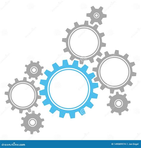 Eight Graphic Gears Blue And Gray Stock Vector Illustration Of