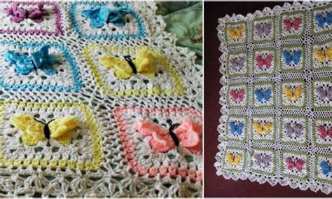 Afghan Granny Square With Butterflies Motif Free Crochet Pattern