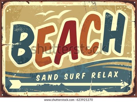 Beach Sign Vector Retro Background Vintage Signboard With Creative