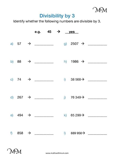 Numbers Divisible By 3 Worksheet