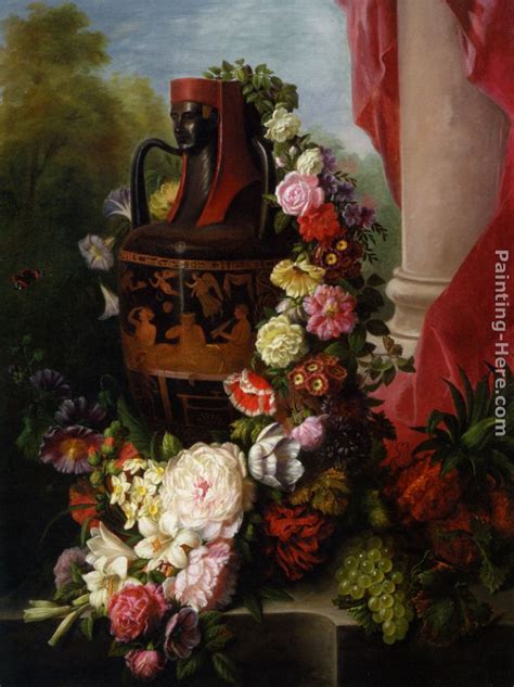 Virginie De Sartorius A Greek Urn With Garland Of Roses Painting
