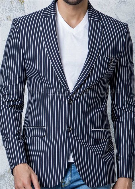 Blue Striped Stylish Mens Blazer Bennevis Fashion