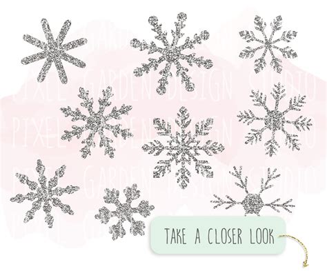 Silver Glitter Snowflake Clip Art Christmas By Pixelgardendesign