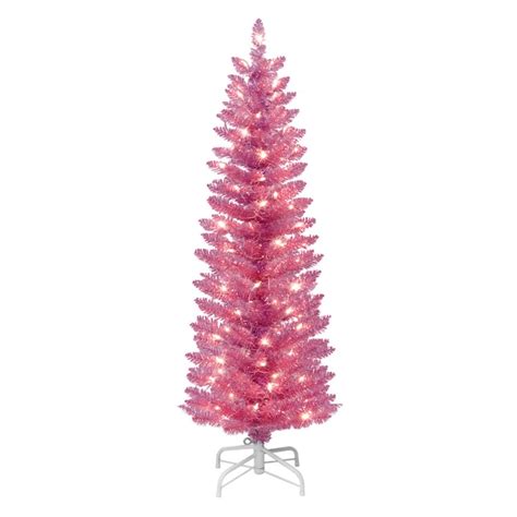 Puleo International 45 Ft Pine Pre Lit Slim Pink Artificial Christmas