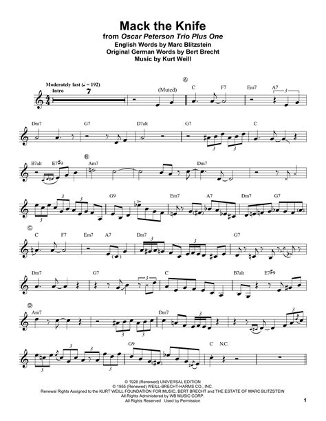 Clark Terry Mack The Knife Sheet Music Notes Download Printable Pdf Score 198928