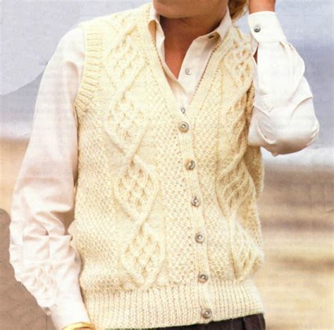 knitted aran waistcoat knitting pattern pdf 30 40 etsy