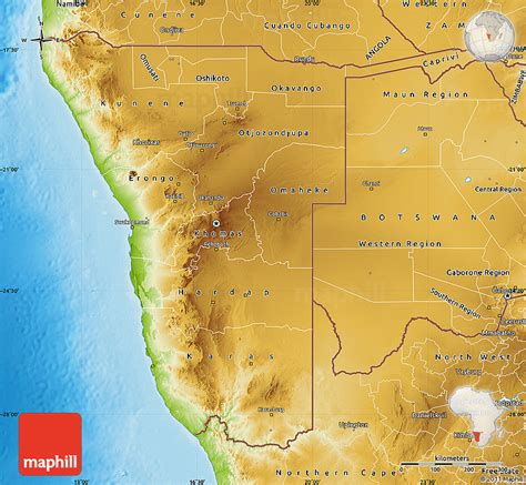 Physical Map Of Namibia