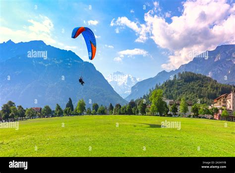 Paraglider In Interlaken Switzerland Stock Photo Alamy
