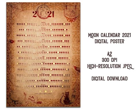 Witchy Moon Chart Lunar Months Calendar 2021 Witchcraft Book Etsy