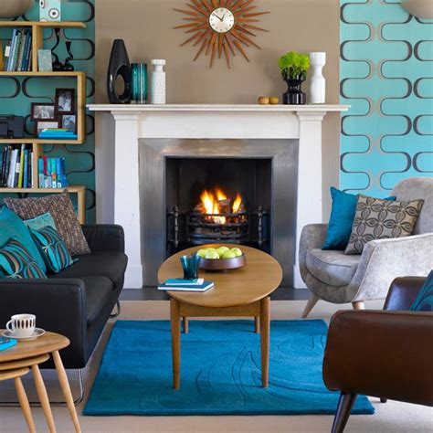 Turquoise Living Room Mid Century Modern Retro Blue N