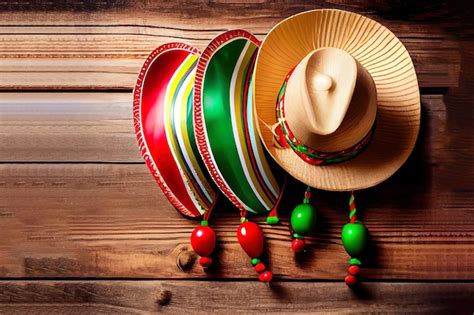 Sombrero Mexicano Con Calendario De Cubo De Maracas Y Cactus De Papel