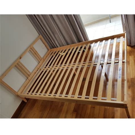 Ikea Fjellse Pine Wood Bed Frame Plus Luroy Slatted Bed Base Furniture