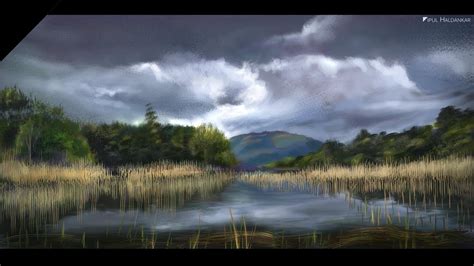 Digital Landscape Painting In Photoshop Environment Drawing Time