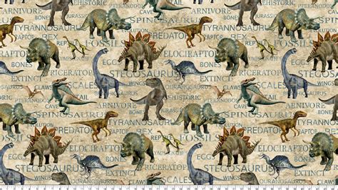 Northcott Stonehenge Prehistoric World Dinosaurs With Words Beige Multi Fabric Utopia