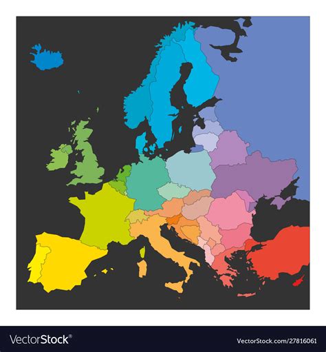 Map Europe In Colors Rainbow Spectrum Royalty Free Vector