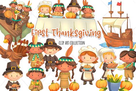 First Thanksgiving Clip Art Collection Graphic By Keepinitkawaiidesign · Creative Fabrica