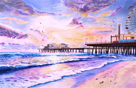 Sunset By The Santa Monica Pier Soft Pastel And Color