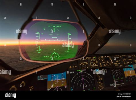 Heads Up Display Hud In Flight Deck Cockpit Of A Modern Commercial Jet