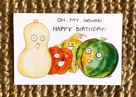 Greeting Card Oh My Gourd Happy Birthday Etsy