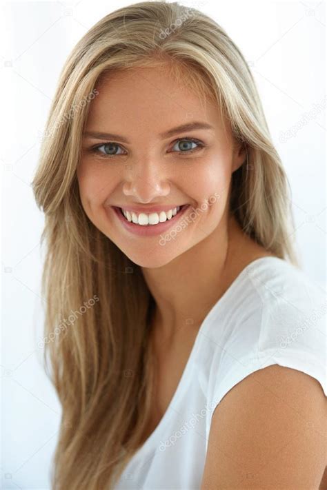 Beauty Woman Portrait Girl With Beautiful Face Smiling Stock Photo By