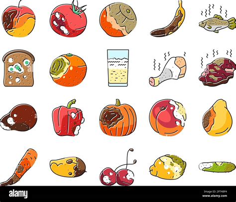 Rotten Food Fruit Waste Garbage Icons Set Vector Stock Vector Image