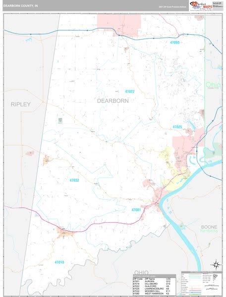 Dearborn County In Zip Code Wall Map Premium Style By Marketmaps