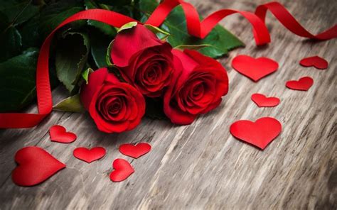 Download Wallpapers Red Roses Red Hearts Valentines Day Rose Petals