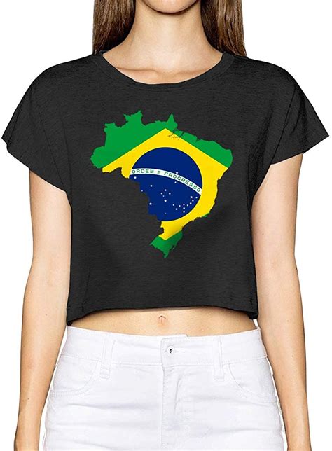 Lmncrop Women S Crop Top T Shirt Brazil Flag Map Loose Navel Tee Amazon It Abbigliamento
