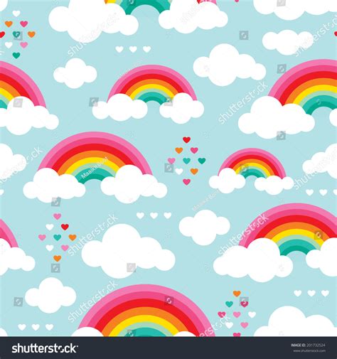 Seamless Rainbow Sky Hearts Ion Clouds Stock Vector 201732524