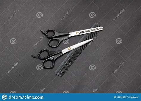 Hairdressing Scissors And Comb On Gray Background Stock Image Image