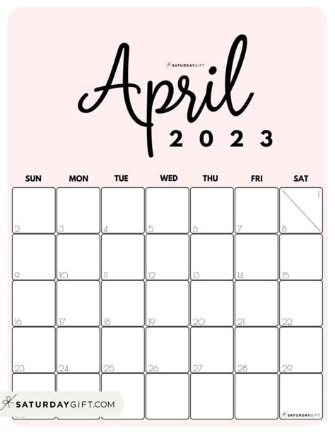 April 2023 Calendar 9 Cute And Free Printables Saturdayt