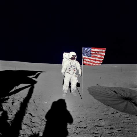 Astronaut Harrison Schmitt Next To Deployed Us Flag On Lunar Surface