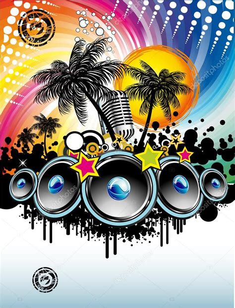 Disco Dance Tropical Music Flyer With Colorful Background Fundo Para