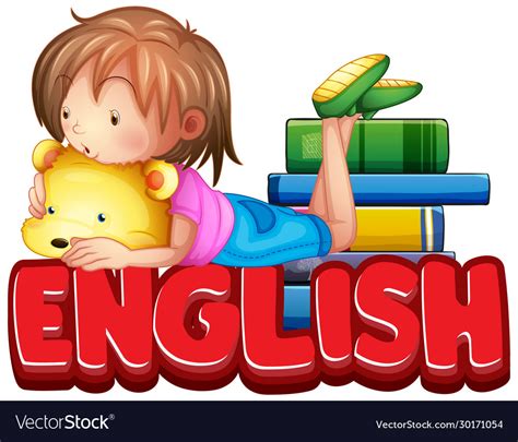 Font Design For Word English With Cute Girl And Vector Image