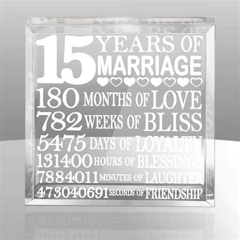 There are lots of options for gifts using the 'paper' theme, such as printing out the words to your first dance song or giving an experience, with the. 15 Year Anniversary: 33+ Gift Ideas That Your Partner Will ...