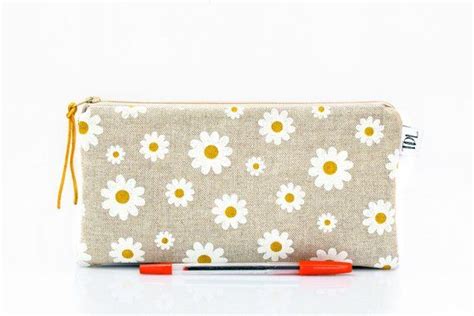 Daisies Pencil Case Floral Zipper Pouch Linen Kids Bag Etsy Zipper