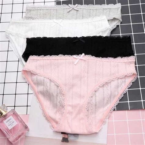 hui guan sexy bow lace decoration cotton seamless underwear women hollow out breathable panties
