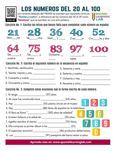 Numbers In Spanish From To Pdf Worksheet Spanish Learning Lab
