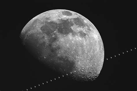 Iss Lunar Transit Over A Waxing Gibbous Moon Astrophotography By