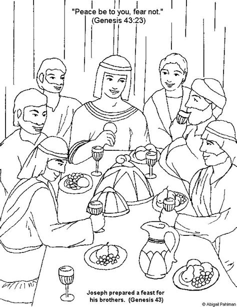 Oct 23, 2019 · through faith, he was able to get through these bad years until things turned around for him. Joseph prepares a feast for his brothers | Bible coloring ...