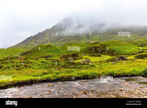 Glencoe Scottish Highlands Landscape Summer 2022 Mist Rolling Over The