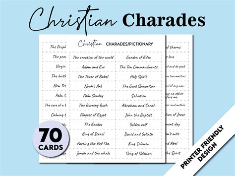 Printable Christian Charades Game 70 Bible Charades Easter Etsy México